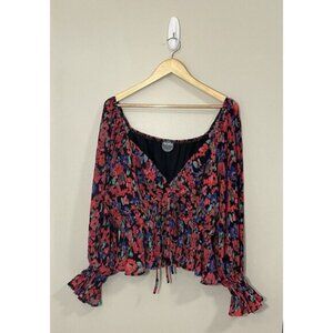 Arula Floral Print Blouse - Red and Blue